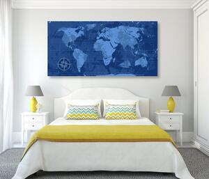 Obraz rustikálna mapa sveta v modrej farbe