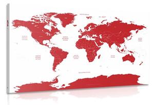 Obraz mapa sveta s jednotlivými štátmi v červenej farbe
