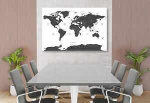 Obraz na korku mapa sveta s jednotlivými štátmi v sivej farbe