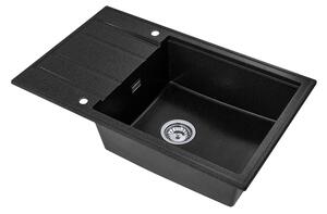 Sink Quality Ferrum New 8010, 1-komorový granitový drez 800x500x210 mm + chrómový sifón, čierna škvrnitá, SKQ-FER.8010.BP.X