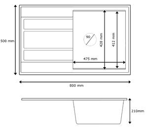 Sink Quality Ferrum New 8010, 1-komorový granitový drez 800x500x210 mm + chrómový sifón, čierna škvrnitá, SKQ-FER.8010.BP.X