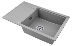 Sink Quality Ferrum New 8010, 1-komorový granitový drez 800x500x210 mm + chrómový sifón, šedá, SKQ-FER.8010.G.X