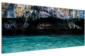 Obraz vody a skál (120x50 cm)