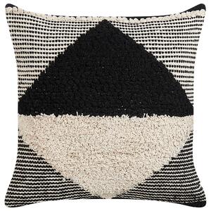 Dekoratívny vankúš béžová čierna bavlna 50 x 50 cm geometrický vzor snímateľný poťah s výplňou ručná výroba doplnky