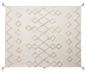 Prikrývka béžová bavlnená 130 x 180 cm geometrický vzor prírodný dizajn boho spálňa obývačka