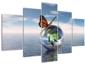 Obraz motýľa na sklenenej guli (150x105 cm)
