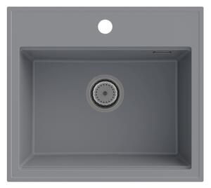 Sink Quality Ferrum New 5055, 1-komorový granitový drez 560x500x210 mm + zlatý sifón, šedá, SKQ-FER.5055.G.XG