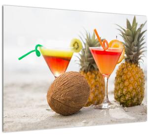 Obraz ananásov a pohárov na pláži (70x50 cm)