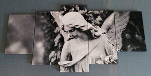 5-dielny obraz socha anjela v čiernobielom prevedení