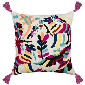 Dekoratívny vankúš viacfarebný vlna bavlna 50 x 50 cm abstraktný zvierací vzor so strapcami štvorcový tvar boho štýl doplnky