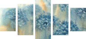 5-dielny obraz modrá púpava v akvarelovom prevedení