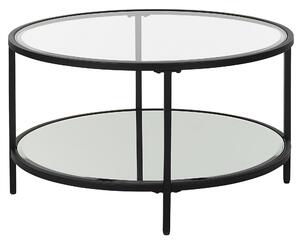 Konferenčný stolík čierny železný rám doska z tvrdeného skla ø 70 cm okrúhly zrkadlová polica moderná obývačky