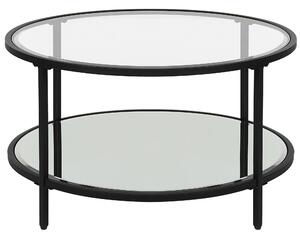 Konferenčný stolík čierny železný rám doska z tvrdeného skla ø 70 cm okrúhly zrkadlová polica moderná obývačky