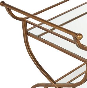 Kuchynský vozík zlatý železný rám zrkadlová doska s policou na kolieskach