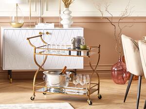 Kuchynský vozík zlatý železný rám zrkadlová doska s policou na kolieskach