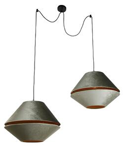 Závesná lampa čierna s dvojitým zamatovým tienidlom zelená so zlatým interiérom 2-svetlá - Cava Luxe