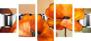 5-dielny obraz kvety v orientálnom štýle