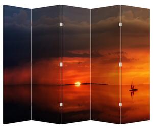 Paraván - Západ slnka s plachetnicou (210x170 cm)