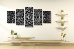 5-dielny obraz Mandala s abstraktným vzorom v čiernobielom prevedení