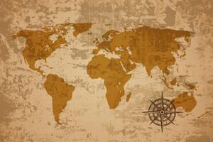 Obraz stará mapa sveta s kompasom