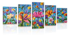 5-dielny obraz farebné kvety na lúke