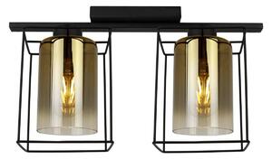 Stropné svietidlo HELLA CAGE, 2x zlaté sklenené tienidlo v kovovom ráme