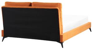 Posteľ oranžová zamatové čalúnenie 140 x 200 cm s roštom hrubé vystužené čelo postele spálňa