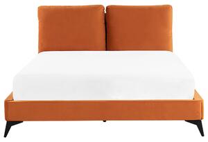 Posteľ oranžová zamatové čalúnenie 140 x 200 cm s roštom hrubé vystužené čelo postele spálňa