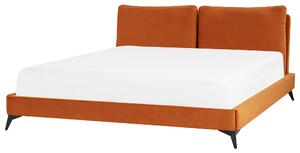 Posteľ oranžová zamatové čalúnenie 180 x 200 cm s roštom hrubé vystužené čelo postele spálňa