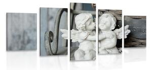 5-dielny obraz sošky anjelikov na lavičke