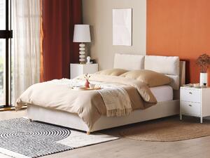 Čalúnená posteľ béžová zamatová 140 x 200 cm s úložným priestorom elegantná moderná spálňa
