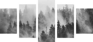 5-dielny obraz hory v hmle v čiernobielom prevedení