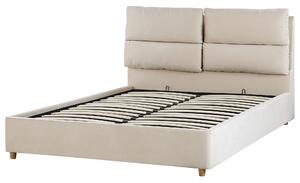 Čalúnená posteľ béžová zamatová 140 x 200 cm s úložným priestorom elegantná moderná spálňa