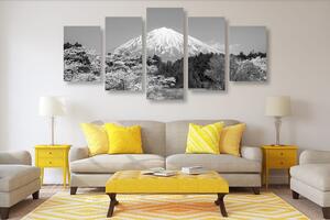 5-dielny obraz hora Fuji v čiernobielom prevedení