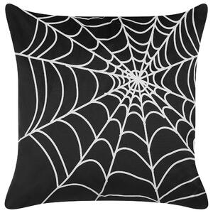 Dekoratívny vankúš čierny zamat 45 x 45 cm halloweensky vzor pavučiny štvorcový moderný štýl doplnky