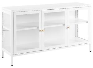 3-dverová skrinka biela kovová oceľ tvrdené sklo nastaviteľné police moderný industriálny dizajn obývacia izba