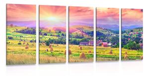 5-dielny obraz stohy sena v karpatských horách