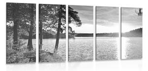 5-dielny obraz západ slnka nad jazerom v čiernobielom prevedení