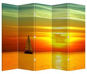 Paraván - Západ slnka s jachtou (210x170 cm)