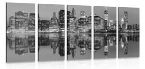 5-dielny obraz mesto Manhattan v čiernobielom prevedení