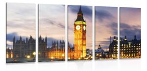 5-dielny obraz nočný Big Ben v Londýne
