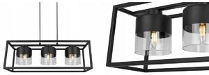 Závesné svietidlo Roma cage, 3x čierne/transparentné sklenené tienidlo v kovovom ráme