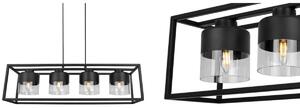 Závesné svietidlo Roma Cage, 4x čierne/transparentné sklenené tienidlo v kovovom ráme