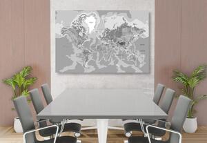 Obraz na korku klasická mapa sveta v čiernobielom prevedení