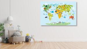 Obraz na korku detská mapa sveta so zvieratkami