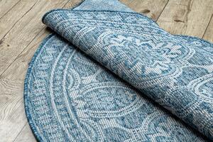 Šnúrkový okrúhly koberec SIZAL LOFT 21193 BOHO, slonovinová kosť - modrý