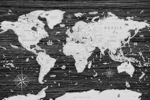 Obraz na korku čiernobiela mapa na drevenom pozadí