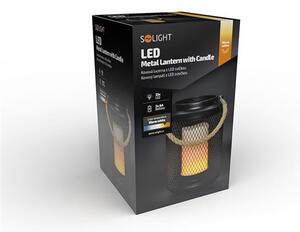 SOLIGHT Kovový lampáš s LED sviečkou, teplá biela, 3xAA, čierna, 20cm