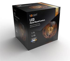 SOLIGHT Kovový okrúhly lampáš so žiarovkou micro LED, teplá biela, medená, 3xAA, 19cm