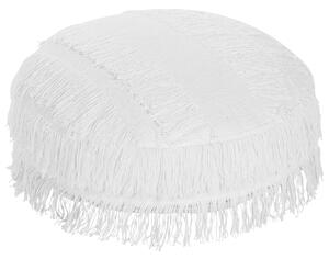 Vankúš na sedenie biely bavlnený 50 cm okrúhly so strapcami poduška na zem boho dizajn